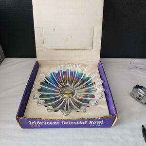 Stunning Iridescent Vintage Federal Glass Bowl Rimmed Plate in Original Box